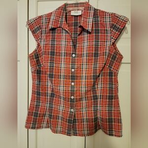 Liz Claiborne Red and Blue Plaid Shirt Size Medium EUC